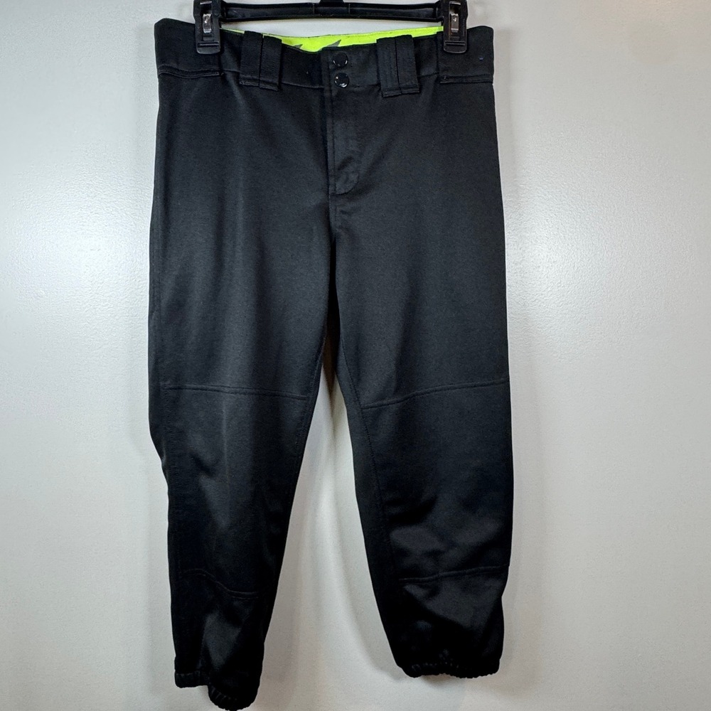 Mizuno Performance Womens S Black Softball Pants Neon Yellow Grip Waistband